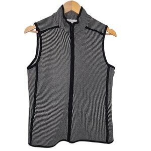 T By Talbots Petites Womens Black White Stripe Twill Knit Vest Size Small